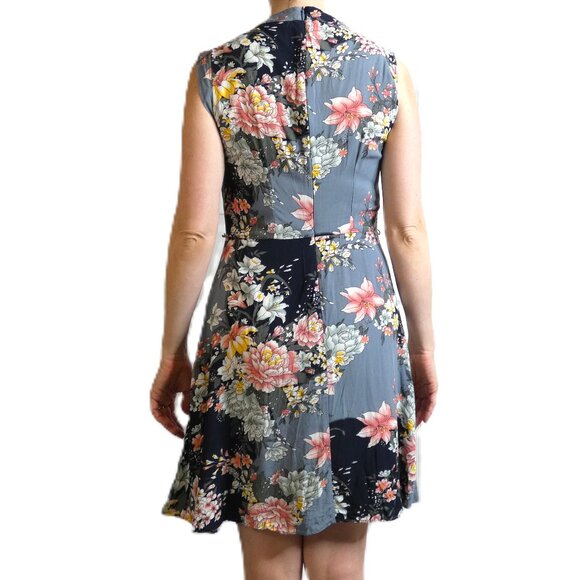 Oasis Gray Black Dress Sz 6 Floral Sheath A-Line Modest British Fashion Stunning - Picture 2 of 10